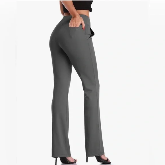 Women's Dark Green Flared Yoga Dress Pants High Waist Stretchy w/ Pockets S - Picture 2 of 6